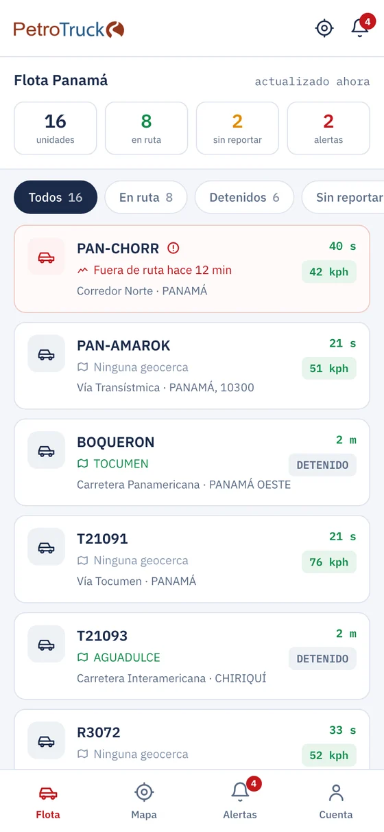 App PetroTruck: Flota